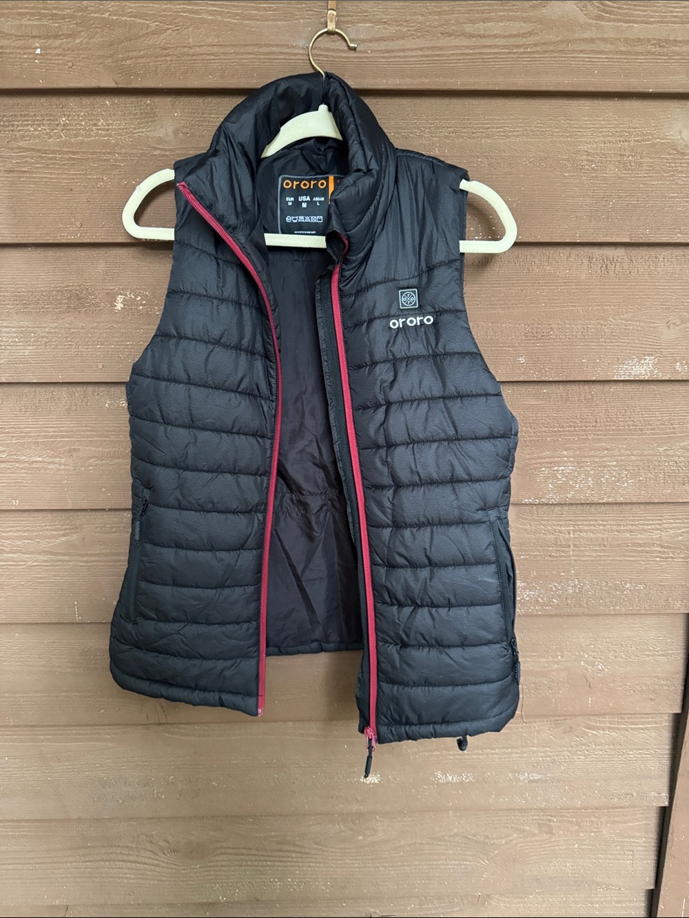 Ororo Quilted Heated Vest in Black without heating pack size medium